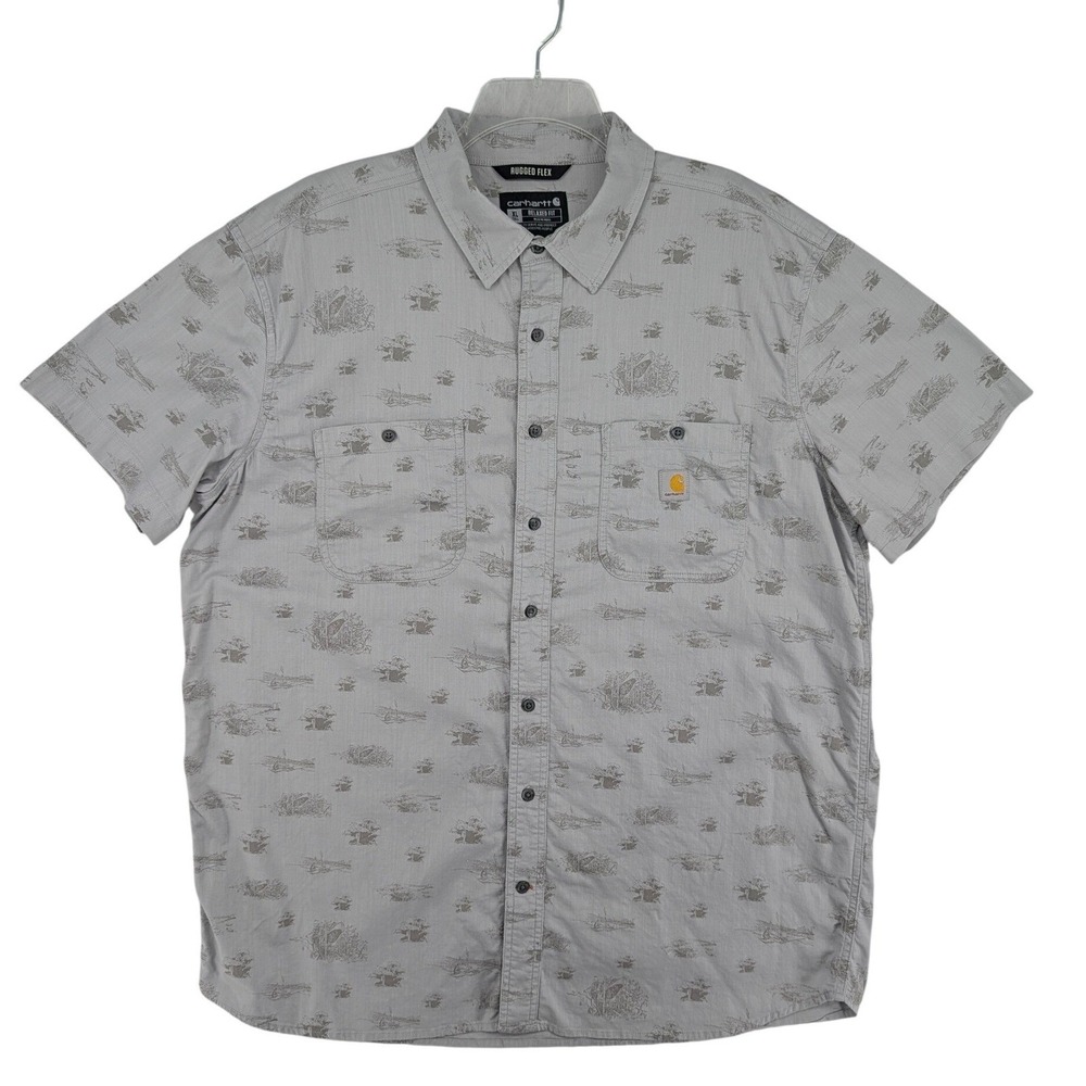 Carhartt Rugged Flex Mens XLT Gray Fishing Canoe Camping SS Button Shirt